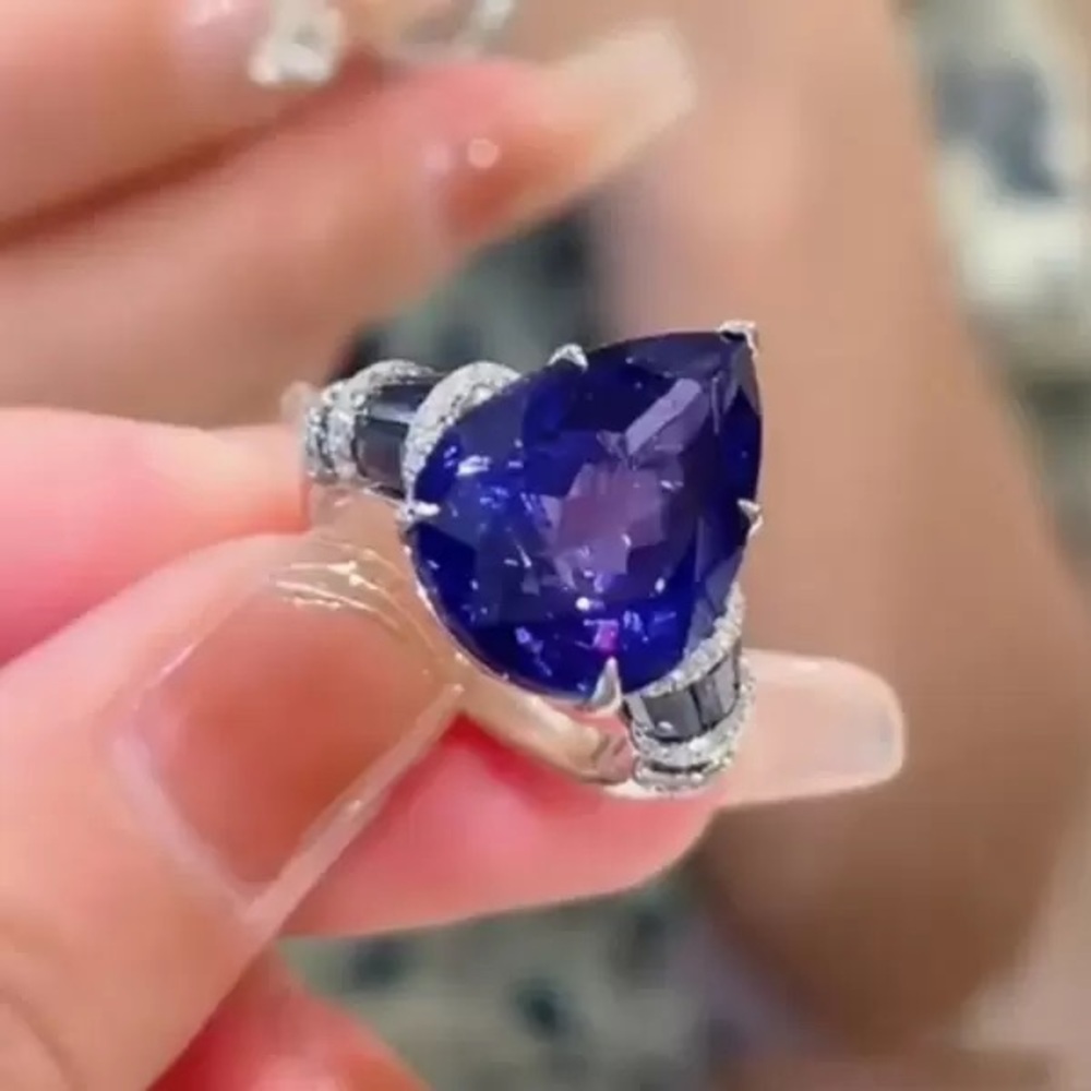 5.4ct Pear Cut Tanzanite Blue Sapphire Ring Size 7